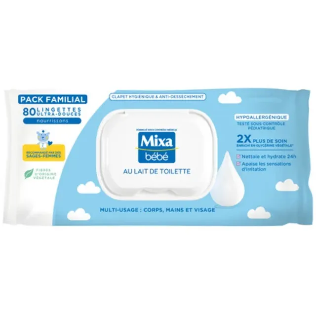 Mixa Bébé Cleansing Milk Wipes, 80 Pcs