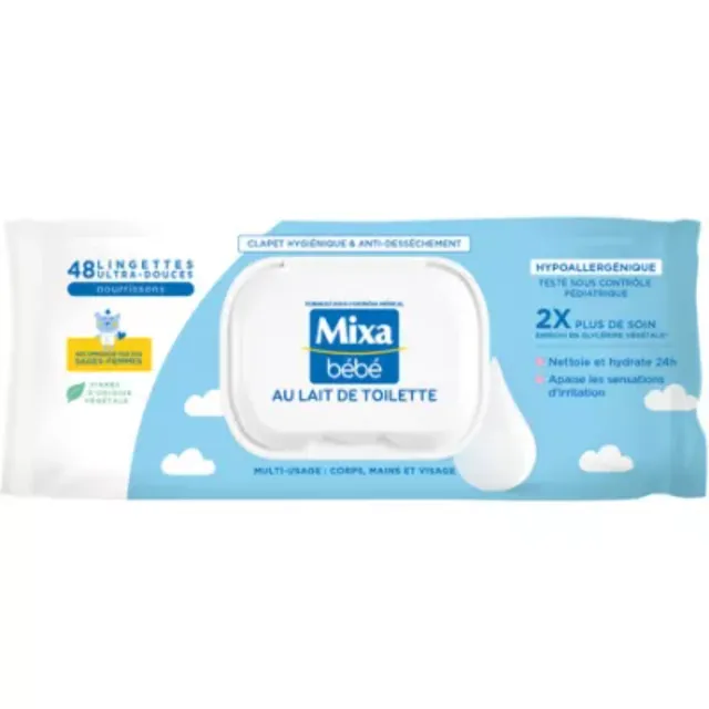 Mixa Bébé Hypoallergenic Toilet Milk Wipes, 48 Pack