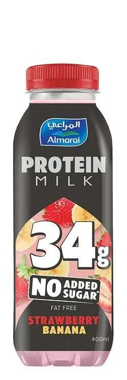 Almarai Strawberry Banana Fat Free Protein Milk No Added Sugar, 400ml