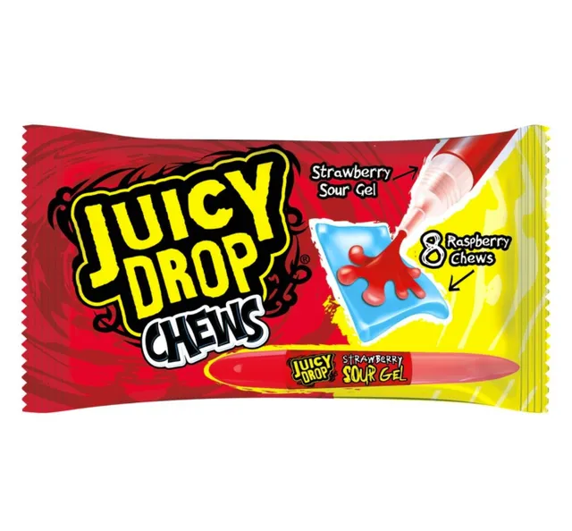 Bazooka Juicy Drop Chews Sour Gel Strawberry Raspberry
