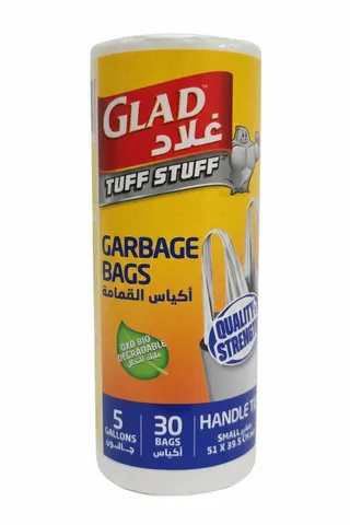 Glad Tuff Stuff White Handle Rolls Garbage Bag - Small, Size 51x39.5cm, 30 Pieces