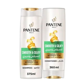 Pantene Pro-V Smooth and Silky Shampoo, 375ml + Conditioner, 360ml
