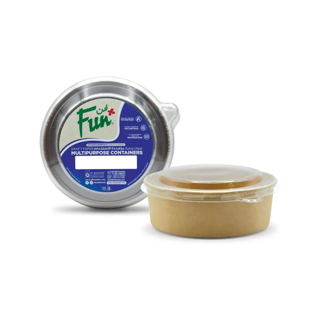 Fun Kraft Paper Multipurpose Containers with Clear Lids, 500ml, 6 Pieces