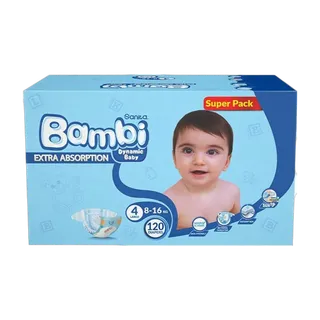 Sanita Bambi Baby Diapers Super Pack, Size 4, Large, 8-16kg, 120 Pieces