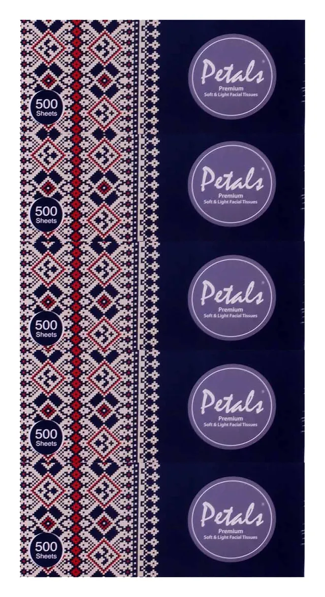 Petals Premium Facial Tissue, 5x500 Sheets
