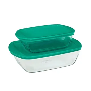 Pyrex Rectangular Dish with Cherry Lid, 1.2 L + 2.5 L