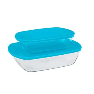 Pyrex Rectangular Dish with Blue Lid, 1.2 L + 2.5 L