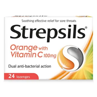 Strepsils Orange Lozenges with Vitamin C Sore Throats, 24 Lozenges