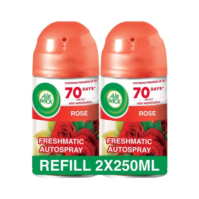 Air Wick Automatic Rose Scent Air Freshener Spray Refill, 2x250ml