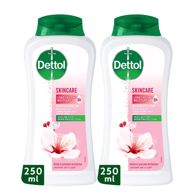 Dettol Skincare Rose & Sakura Blossom Scent Shower Gel & Body Wash, 2x250ml