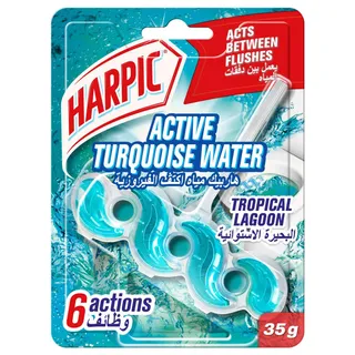 Harpic Active Turquoise Tropical Lagoon Scent Water Toilet Rim Block, 35g