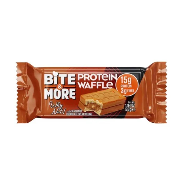 Bite & More Why Nut with Hazelnut Chocolate Cream Filling Protein Waffle, 55g