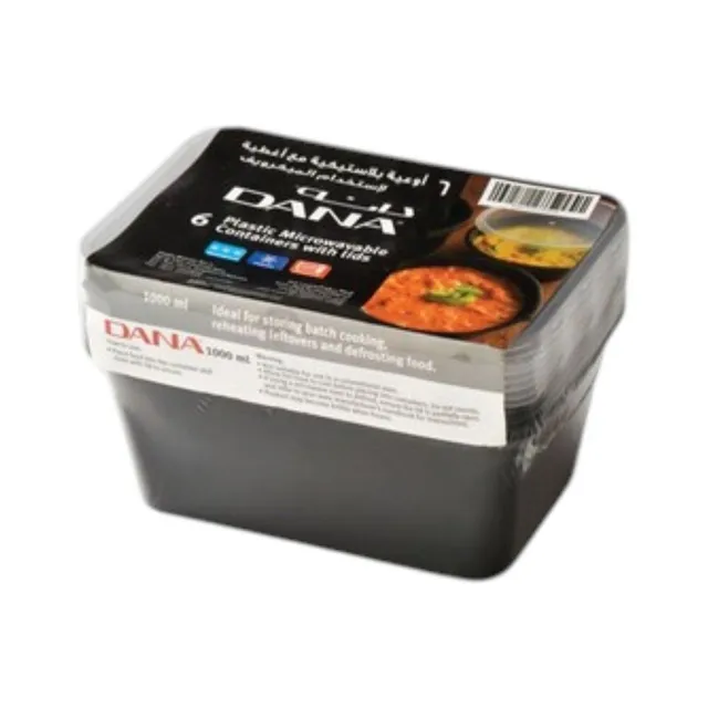 Dana Plastic Microwavable Containers with Lids, 6x1000ml