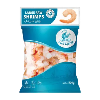 Jawharat Al Baher Frozen Raw Shrimps IQF Large, 500 g