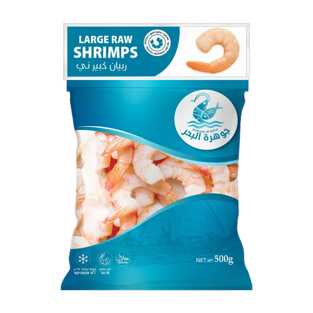 Jawharat Al Baher Frozen Raw Shrimps IQF Large, 500 g