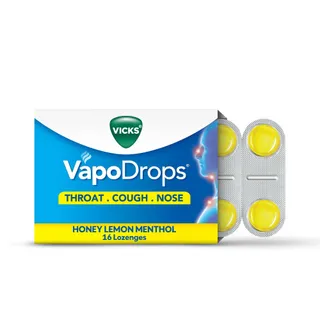 Vicks VapoDrops, Honey Lemon Menthol, Soothes & Relieves Sore Throat, Cough & Blocked Nose, 16 Lozenges