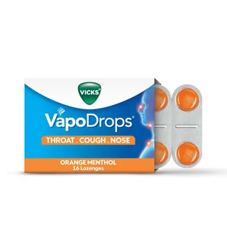 Vicks VapoDrops, Orange Menthol, Soothes & Relieves Sore Throat, Cough & Blocked Nose, 16 Lozenges