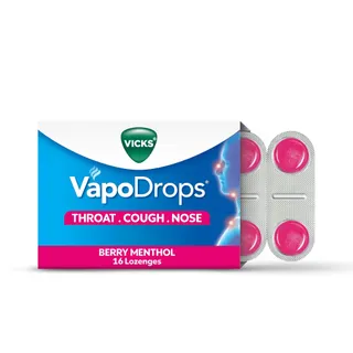 Vicks VapoDrops, Berry Menthol, Soothes & Relieves Sore Throat, Cough & Blocked Nose, 16 Lozenges