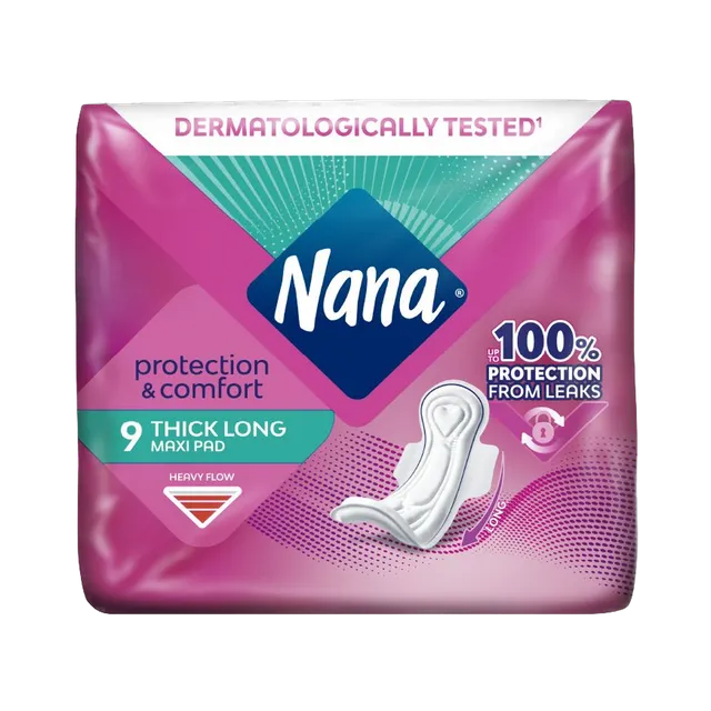 Nana Protection & Comfort Long Maxi Thick Pads, 9 Pads