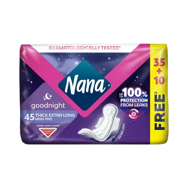 Nana Maxi Thick Night Pads with Wings, 45 Count