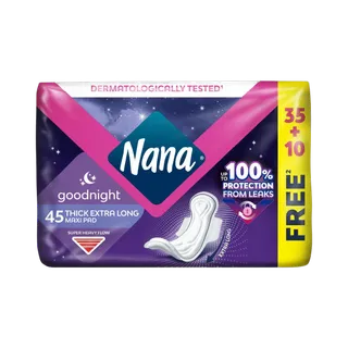 Nana Maxi Thick Night Pads with Wings, 45 Count
