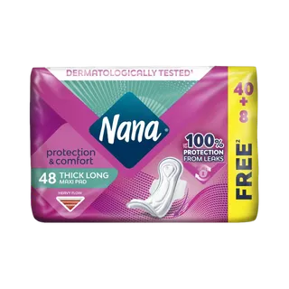 Nana Maxi Thick Long Pads with Wings, 48 Count