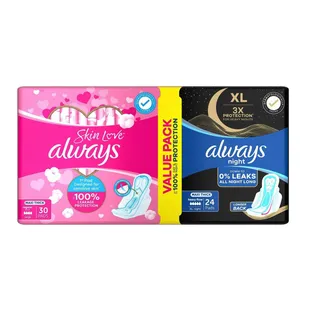 Always Maxi Thick Skin Love 30 Pads + XL Night, 24 Pads
