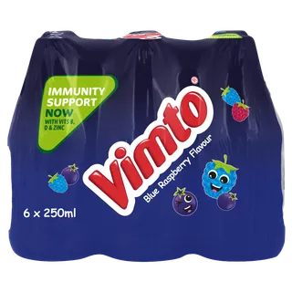 Vimto Blue Raspberry Flavored Drink with Immunity Support, 6x250ml