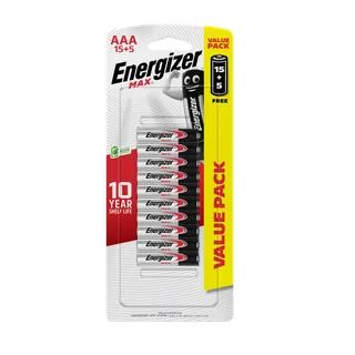 Energizer Max Alkaline AAA Batteries, 15+5 Pieces