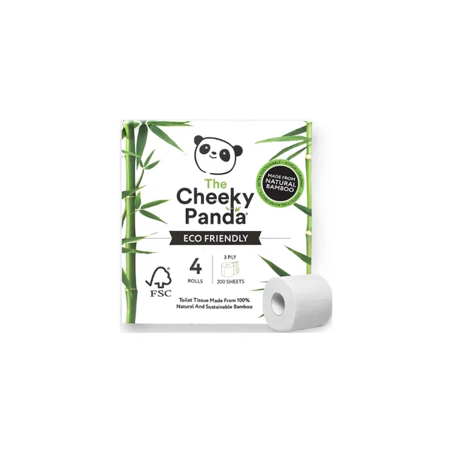 Cheeky Panda Eco-Friendly 3-Ply Toilet Paper, 4 Rolls