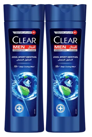 Clear Anti-Dandruff Cool Sport Menthol Shampoo, 2x400ml