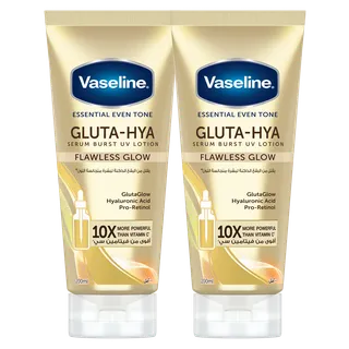 Vaseline Essential Even Tone Flawless Glow Gluta-Hya Serum Burst UV Body Lotion, 2x200ml