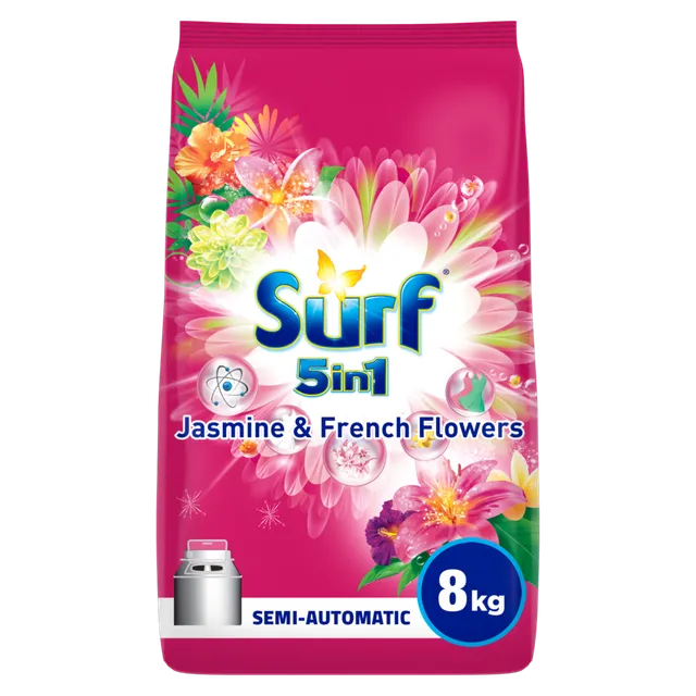 Surf 5 in 1 Jasmine & French Flower Detergent Powder for Semi Automatic Washing Machine, 8kg