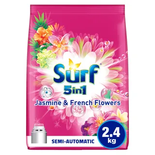 Surf 5 in 1 Jasmine & French Flower Detergent Powder for Semi Automatic Washing Machine, 2.4kg