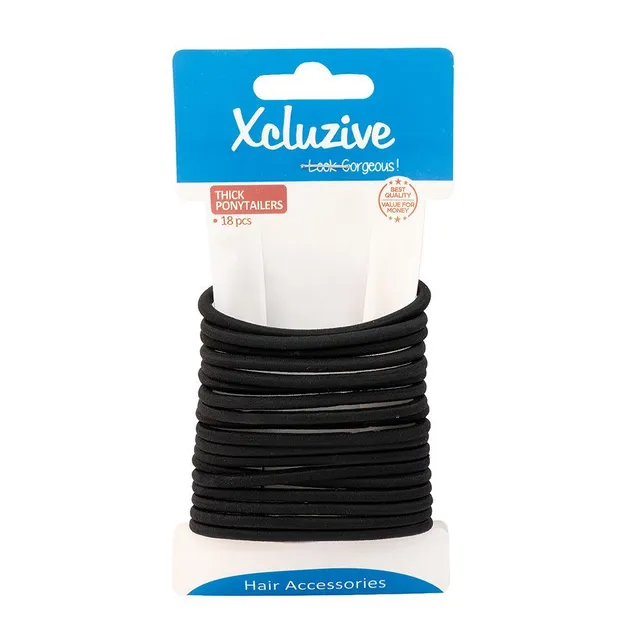 Xcluzive Black Thick Pony Tailers, 18 Pieces