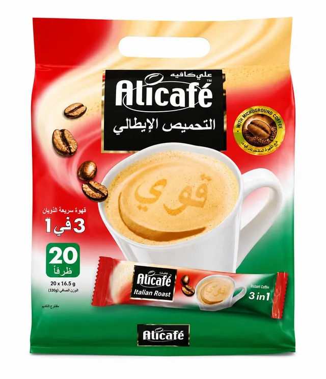 قهوة علي كافيه الإيطالية المحمصة 3 في 1، 20 × 16.5 جم