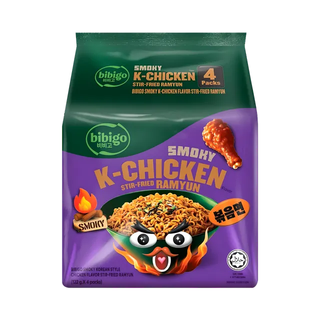 Bibigo Smoky K-Chicken Stir-Fried Ramen Noodles, 4x122g