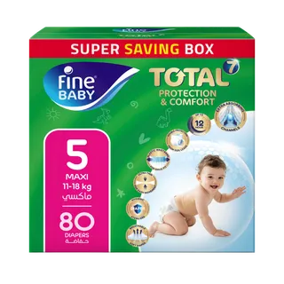 Fine Baby Total 7 Diapers, Size 5, Maxi, 11-18kg, 80 Pieces