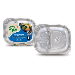 Fun Tutipac 3 Compartment Hot/Cold Multipurpose Containers with lids - Black, 5 Pieces