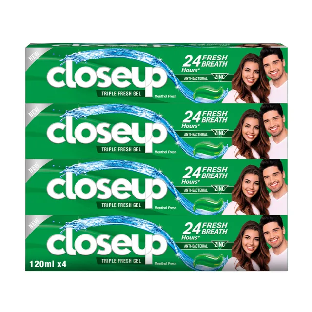 Closeup Triple Fresh Formula Gel Toothpaste Menthol Fresh 4x120ml