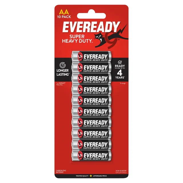 Eveready Super Heavy Duty 10 AA Carbon Zinc Batteries, 10 Pieces