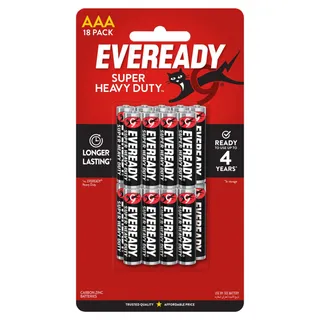 Eveready Super Heavy Duty 18 AAA Carbon Zinc Batteries, 18 Pieces