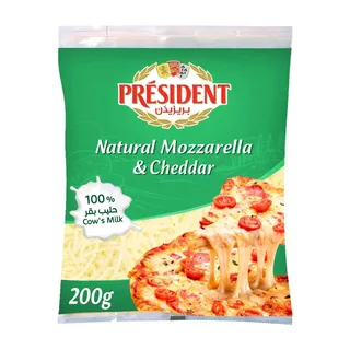 President Natural Mozzarella & Cheddar Shredded Cheese, 200g