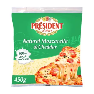 President Natural Mozzarella & Cheddar Shredded Cheese, 450g