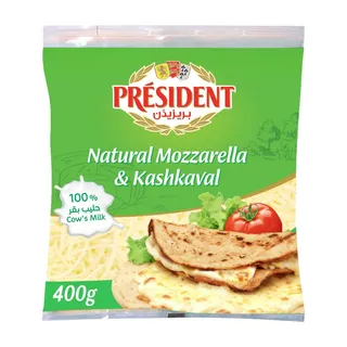 President Natural Mozzarella & Kashkaval Shredded Cheese, 400g