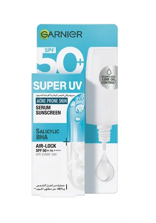 غارنييه سكين أكتيف سيروم واقي شمسي غير مرئي سوبر يو في بمضادات الأكسدة وفيتامين سي SPF50+ 30 مل