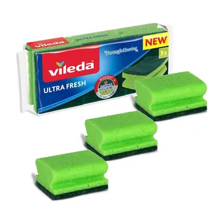 Vileda UltraFresh Antibacterial Highfoam Sponge Scourer, 3 Pieces