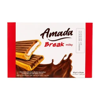 Amada Milk Chocolate Biscuit Coated with Break Milky Cream Mini, 24x20g