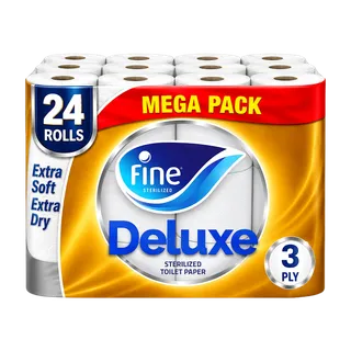Fine Deluxe Toilet Paper Tissue Roll 3 Ply, 140 Sheets, 24 Rolls