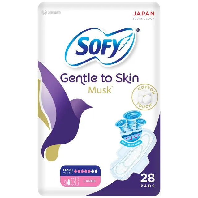 Sofy Gentle to Skin Musk Maxi Thick Large Sanitary Pads, 28 Pieces